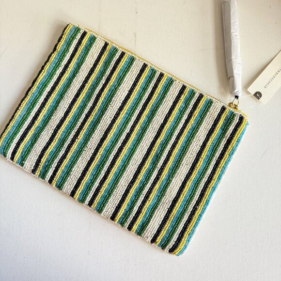 The Fiona Large Beaded Clutch Blue White Floral - Picture 3 of 3